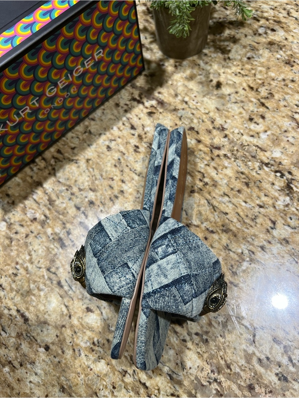 Kurt Geiger London Quilted Denim 
KENSINGTON FLAT SANDAL w/ Gold Emblem 39 - Picture 5 of 12